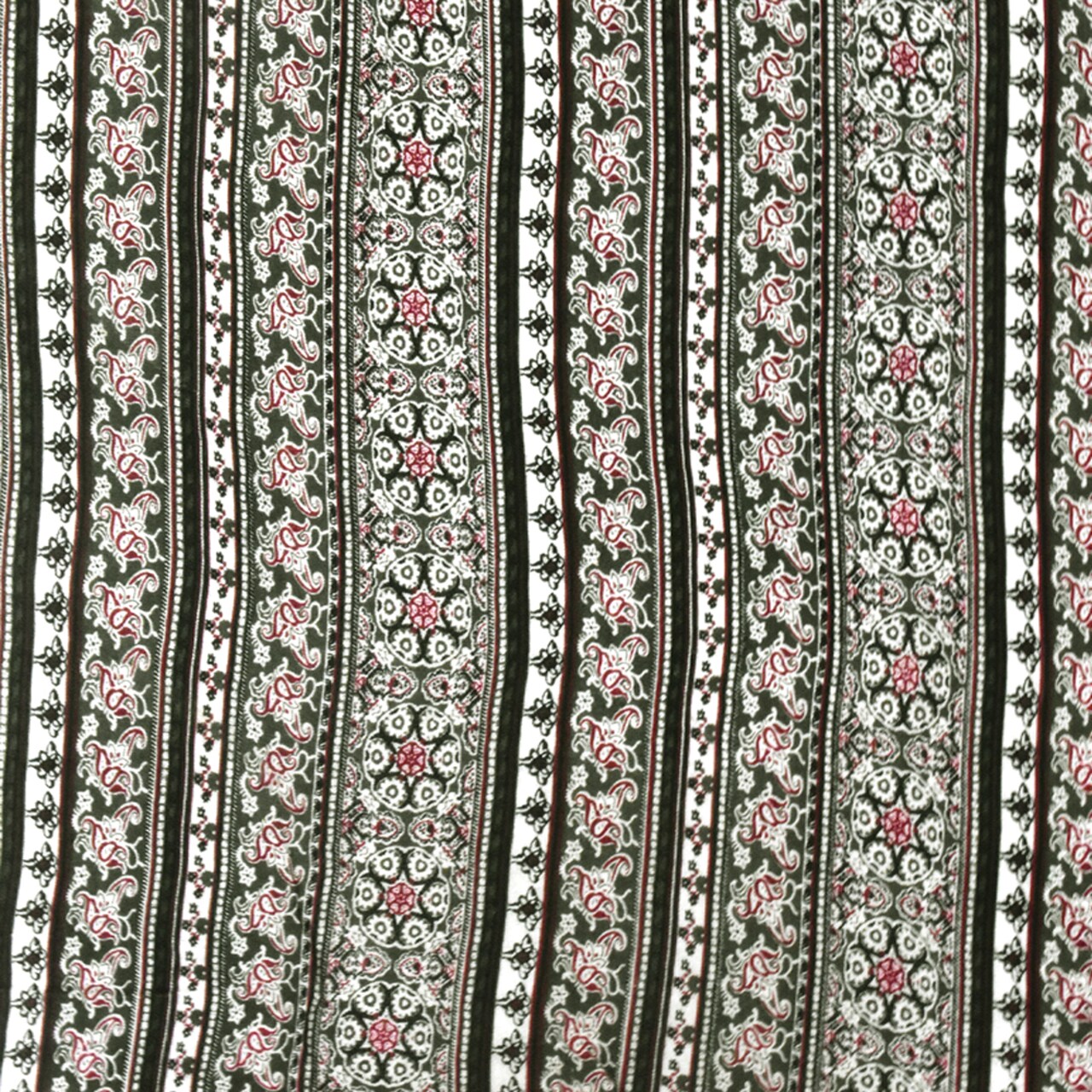 Olive-Multi Mix Pattern Stripe Printed Rayon Stretch Jersey Knit Fabric By the Yard